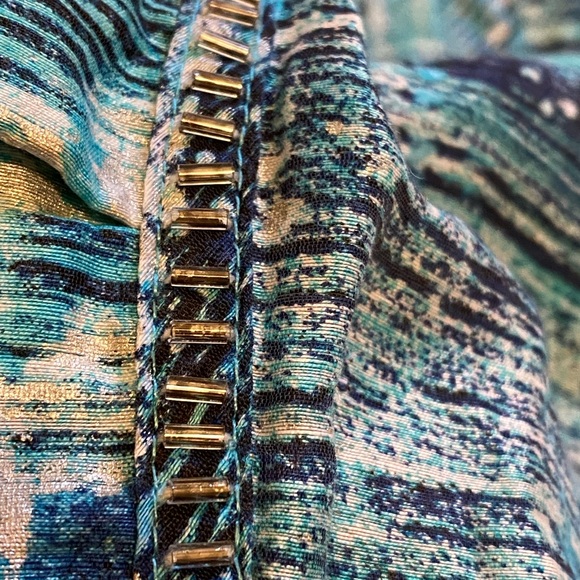 CHICOS 3 FREEDA OPEN FRONT JACKET Blazer MAUI BLUE Metal BEADED 3/4 Slv XLarge - Picture 4 of 10